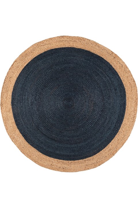 Jute rug Natural border blue round